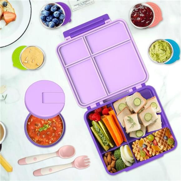 Kids Bento Lunch Box Set with Thermo Food Jar Leakproof School Lunch Bag - Picture 2 of 8